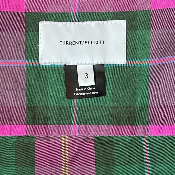 Current Elliott The Ivie Plaid Shirt pink & green Button down size 3 - Picture 15 of 17